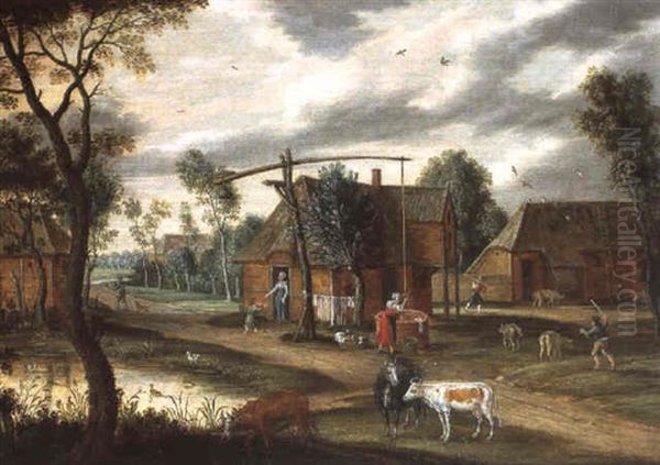 Scene D'un Village Flamand Oil Painting by Isaac Van Oosten