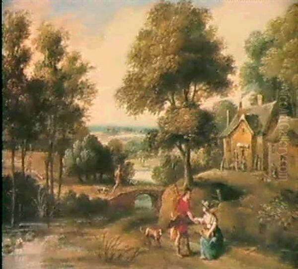 Waldlandschaft Mit Einem Bach Und                           Bauernhausern Oil Painting by Isaac Van Oosten