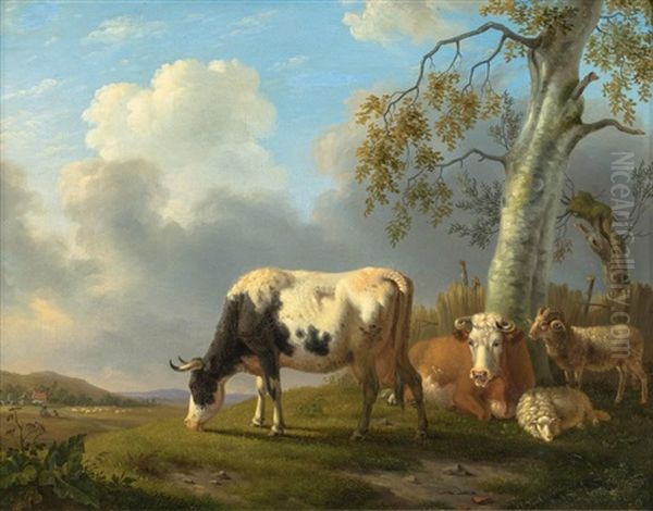 Landschaft Mit Kuhen Und Schafen Oil Painting by Dirck Oosterhout