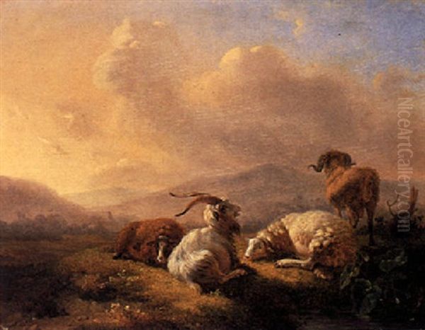 Sheep In A Landscape Oil Painting by Dirck Oosterhout