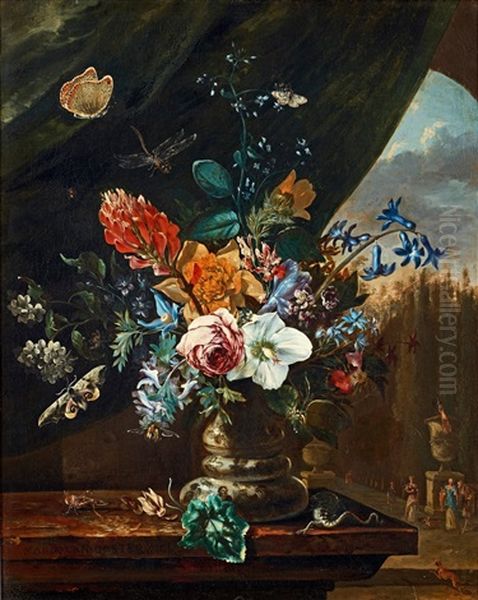 Stilleben Med Blommor, Insekter Och Odla Oil Painting by Maria van Oosterwyck