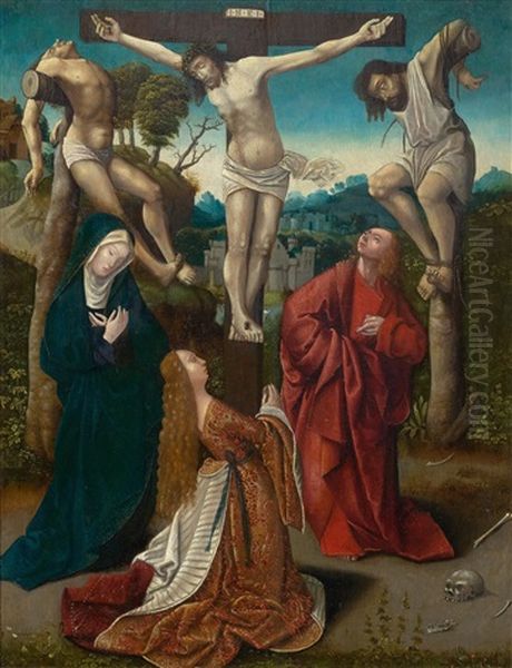 The Crucifixion With Mary, Saint John And Mary Magdalene Oil Painting by Jacob Cornelisz Van Oostsanen