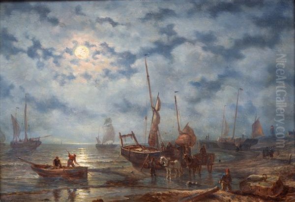 After A Day's Catch Oil Painting by George Willem Opdenhoff