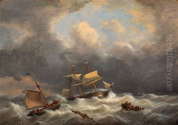 The Rescue Of The Shipwrecked Oil Painting by George Willem Opdenhoff