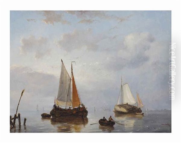 Fishermen Near The Dutch Coast Oil Painting by George Willem Opdenhoff