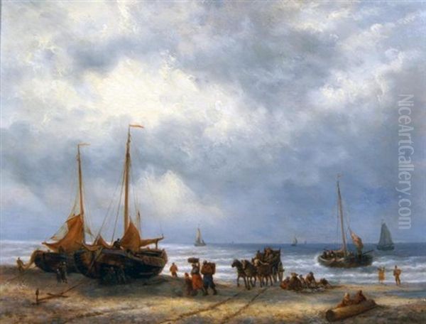 Beach View Oil Painting by George Willem Opdenhoff