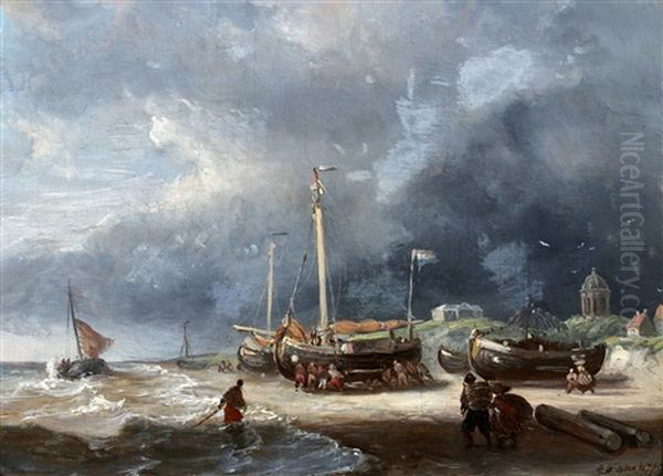 Botters Op Het Strand Oil Painting by George Willem Opdenhoff