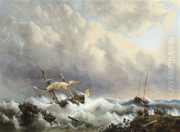 Navires En Detresse Oil Painting by George Willem Opdenhoff