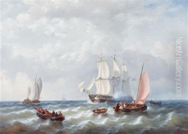 Summoning The Pilot Ship Oil Painting by George Willem Opdenhoff