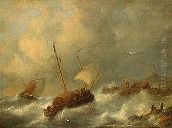 Stormachtige Zee Oil Painting by George Willem Opdenhoff