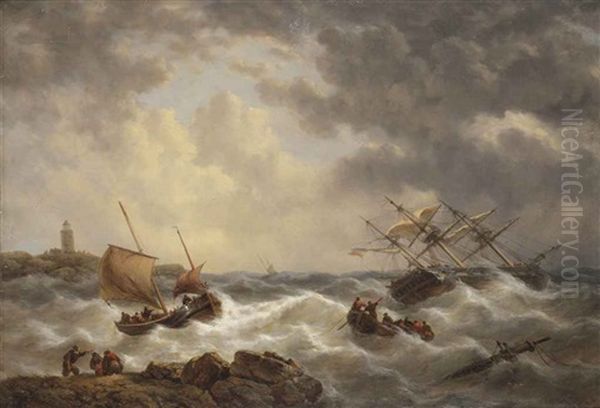 A Perilous Rescue Operation Oil Painting by George Willem Opdenhoff