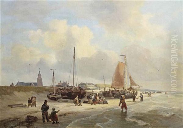 A View Of The Kurhaus, Scheveningen Oil Painting by George Willem Opdenhoff