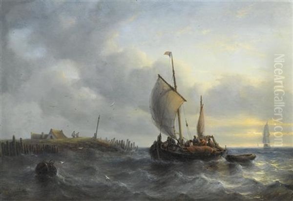 Anlegende Schiffe Oil Painting by George Willem Opdenhoff