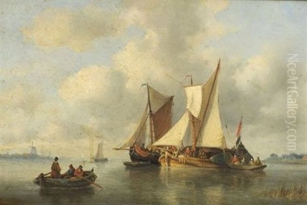 Fishing Ketches Oil Painting by George Willem Opdenhoff