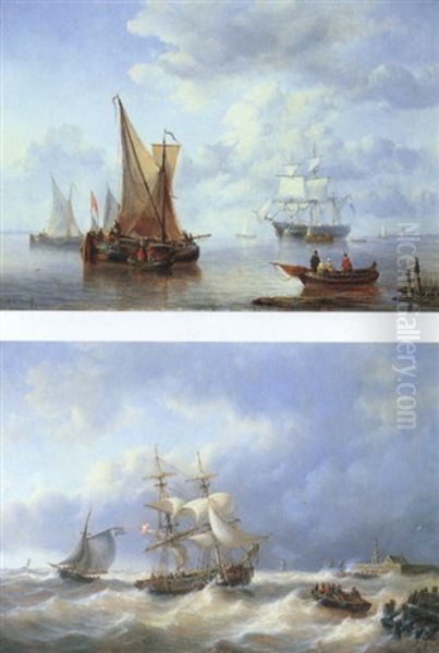 Schiffe In Kustennahe Auf Ruhiger See Oil Painting by George Willem Opdenhoff