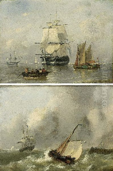 Shipping In A Calm Oil Painting by George Willem Opdenhoff