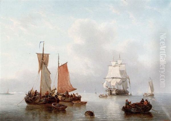 Havslandskap Med Segelfartyg Oil Painting by George Willem Opdenhoff