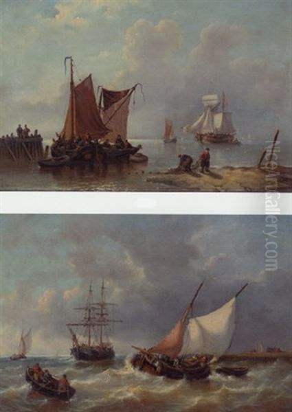 Shipping In A Calm Oil Painting by George Willem Opdenhoff