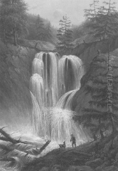 The Big Waterfall Oil Painting by George Willem Opdenhoff