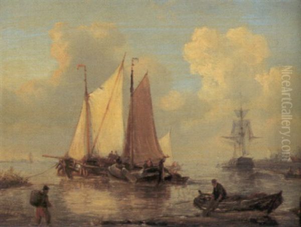 Fiskare Vid Kusten Oil Painting by George Willem Opdenhoff