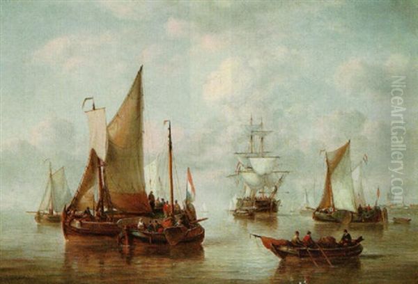 Ships Nearing The Coastline Oil Painting by George Willem Opdenhoff