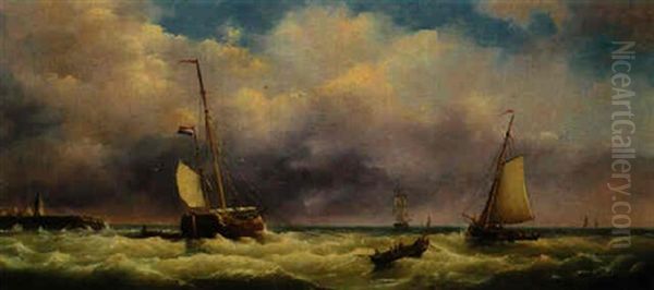 Stormy Seas Oil Painting by George Willem Opdenhoff