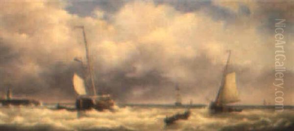 Stormy Seas Oil Painting by George Willem Opdenhoff