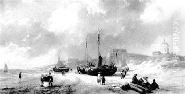 A View Of Scheveningen Oil Painting by George Willem Opdenhoff