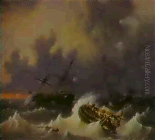 Marine Oil Painting by George Willem Opdenhoff