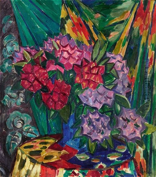 Blumenstilleben Mit Tuchdekoration Oil Painting by Walter Ophey