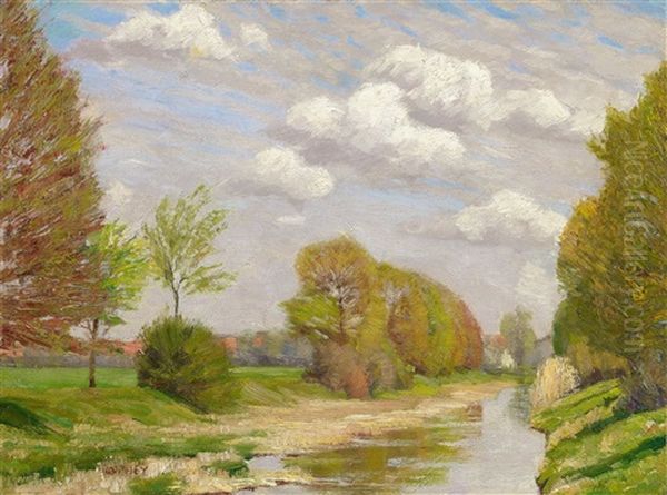 Flusslandschaft Oil Painting by Walter Ophey