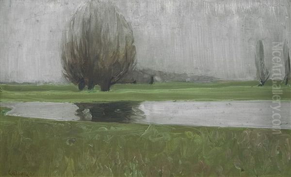 Willows By The Riverside Oil Painting by Walter Ophey