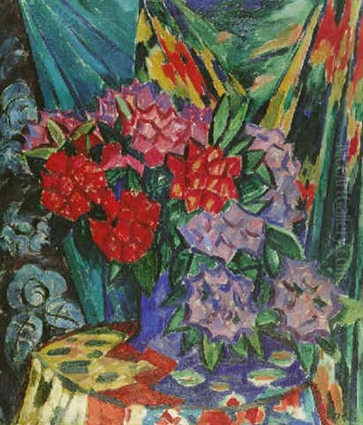 Blumenstilleben Mit Tuchdekoration Oil Painting by Walter Ophey