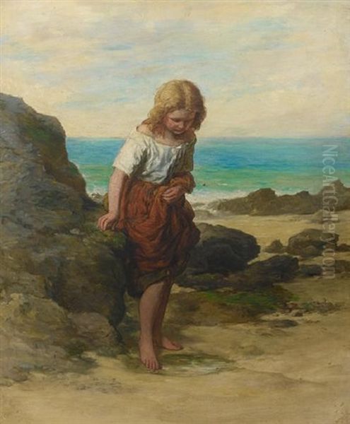 On The Seashore (a Timid Venture) Oil Painting by Edward Opie