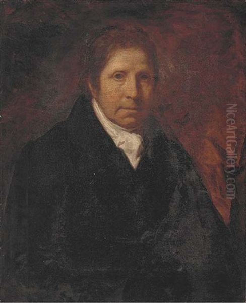 Portrait Of Edward Opie Of St. Agnes, Half-length, In A Black Coat, Before A Red Curtain Oil Painting by Edward Opie