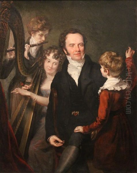 Portrait Of A Gentleman With His Three Children Oil Painting by John Opie