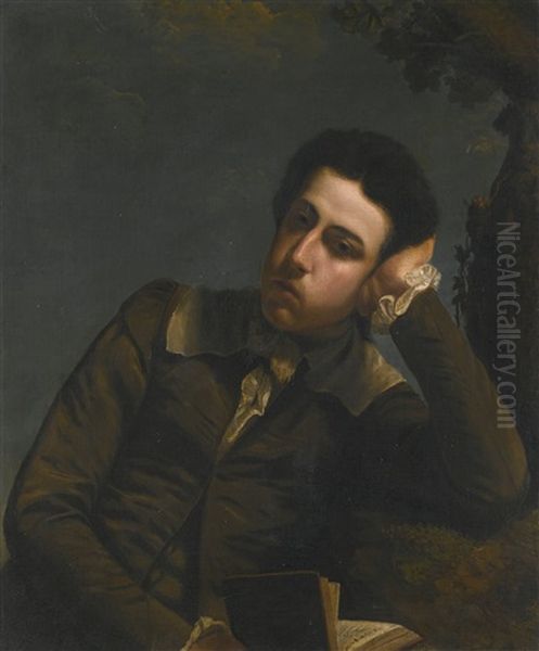 Portrait Of John Penwarne Junior (b. 1758), Resting On A Mossy Bank, Holding A Book Oil Painting by John Opie