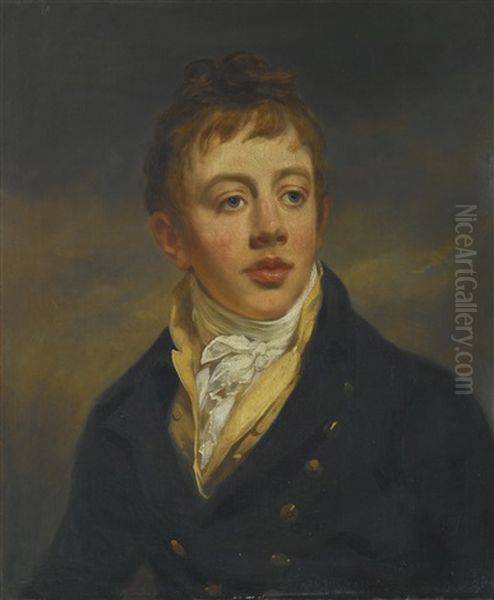 Portrait Of A Young Man In A Blue Coat, Yellow Jacket And Cravat Oil Painting by John Opie