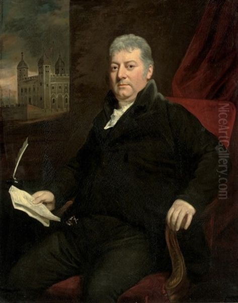 Portrait Of Sir Daniel Williams, Colonel Of The Tower Hamlets Militiain A Black Suit Oil Painting by John Opie