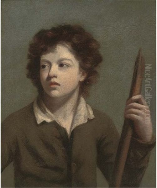 Portrait Of A Boy In A Brown Coat, Holding A Staff Oil Painting by John Opie