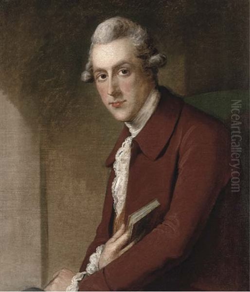 Portrait Of James White, Seated Half-length, In A Maroon Coat, Holding A Book In His Right Hand Oil Painting by John Opie