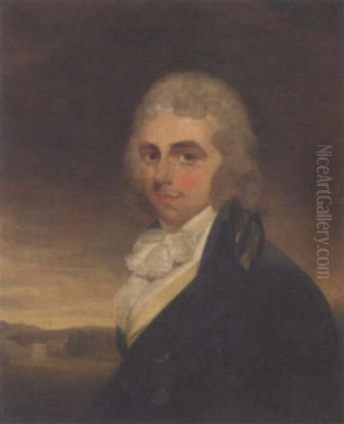 Portrait Of William Clark, In A Blue Jacket, With Buckland-tout-saints House, Kingsbridge, Beyond Oil Painting by John Opie