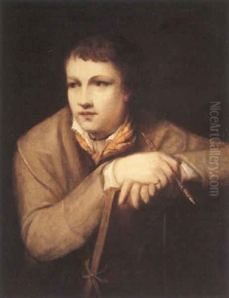 Portrait Of An Artist Holding A Porte-cryon And His Hands Resting On An Album (opie ?) Oil Painting by John Opie