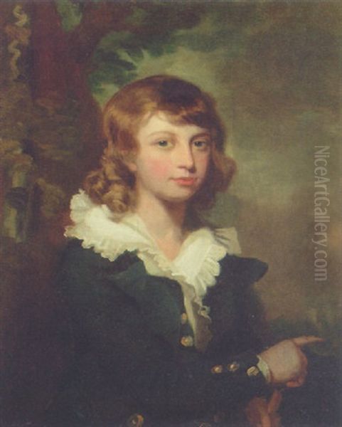 Portrait Of A Young Boy In A Blue Coat And White Shirt, In A Landscape Oil Painting by John Opie