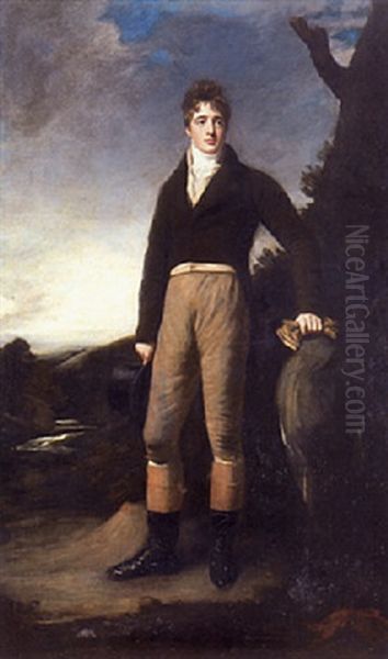 Portrait Of George Rush In An Extensive Landscape Oil Painting by John Opie