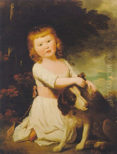 Portrait Of A Girl With Her Spaniel In A Landscape Oil Painting by John Opie