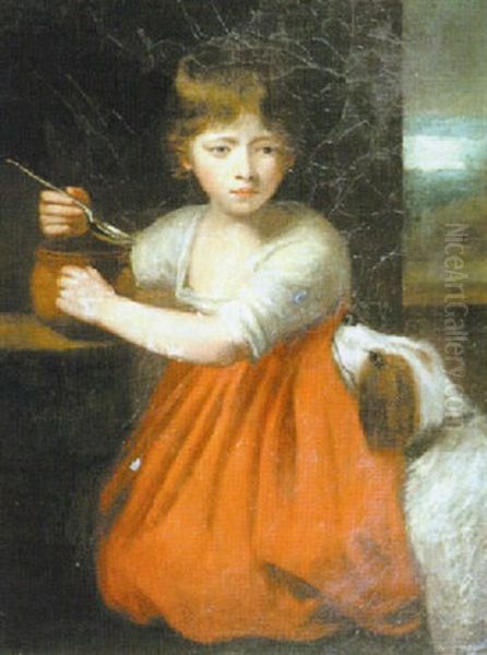 Portrait Of A Young Girl With Her Dog Oil Painting by John Opie