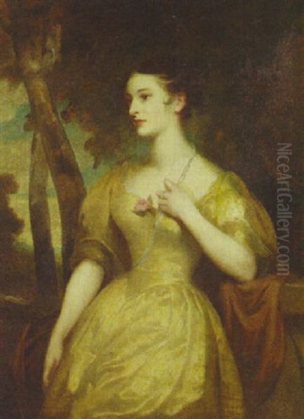 Portrait Of A Lady (miss Harford?) Standing In A Landscape By A Pedestal Oil Painting by John Opie