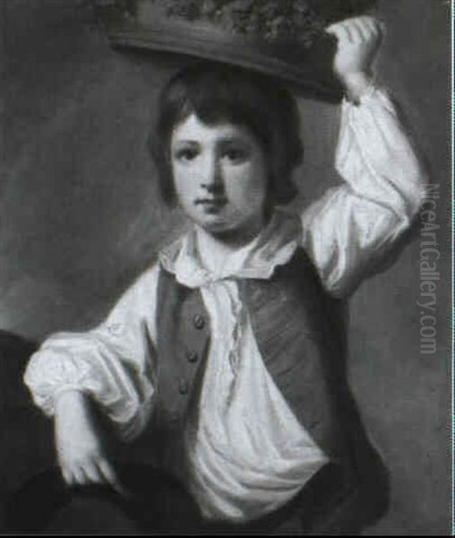 Portrait Of A Young Boy Carrying A Basket And Holding A Hat In His Right Hand Oil Painting by John Opie