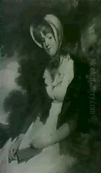 Portrait Of Miss Douglas Wilton, Seated In A Park Landscape Holding A Book And Wearing A Lace Shawl Oil Painting by John Opie